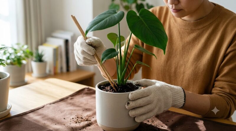 割り箸を使った超重要な「土の流し込み」ステップ